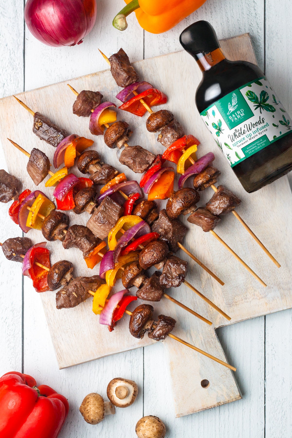 Maple Spruce Beef & Vegetable Kebabs Baird Farm Maple Syrup