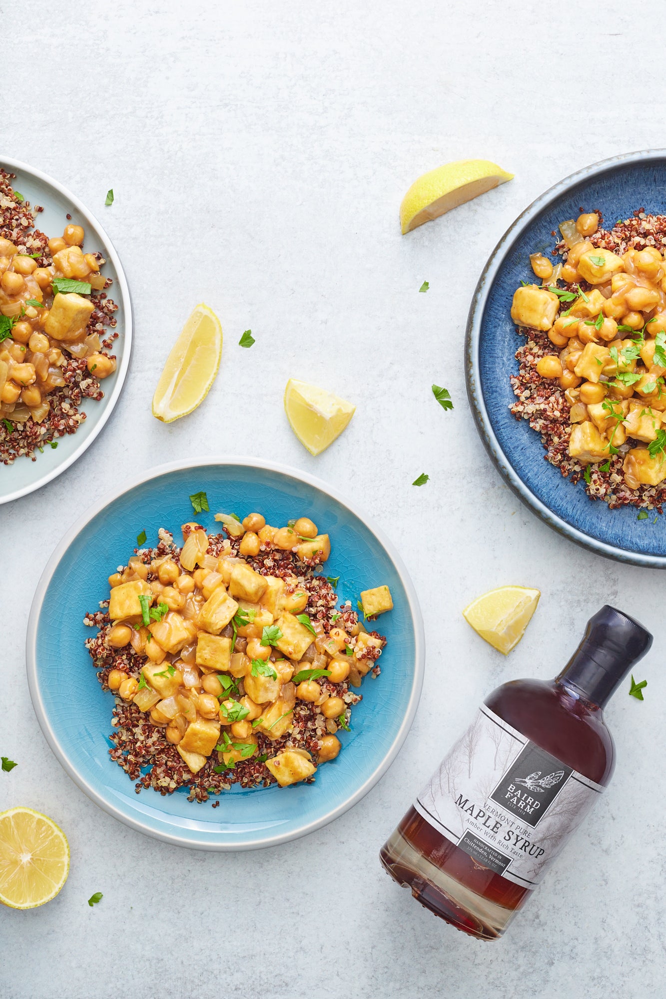 Lemon and Maple Glazed Tofu with Chickpeas Baird Farm Maple Syrup