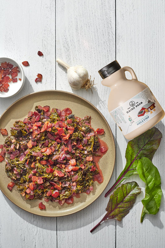 Garlicky Maple Greens & Bacon